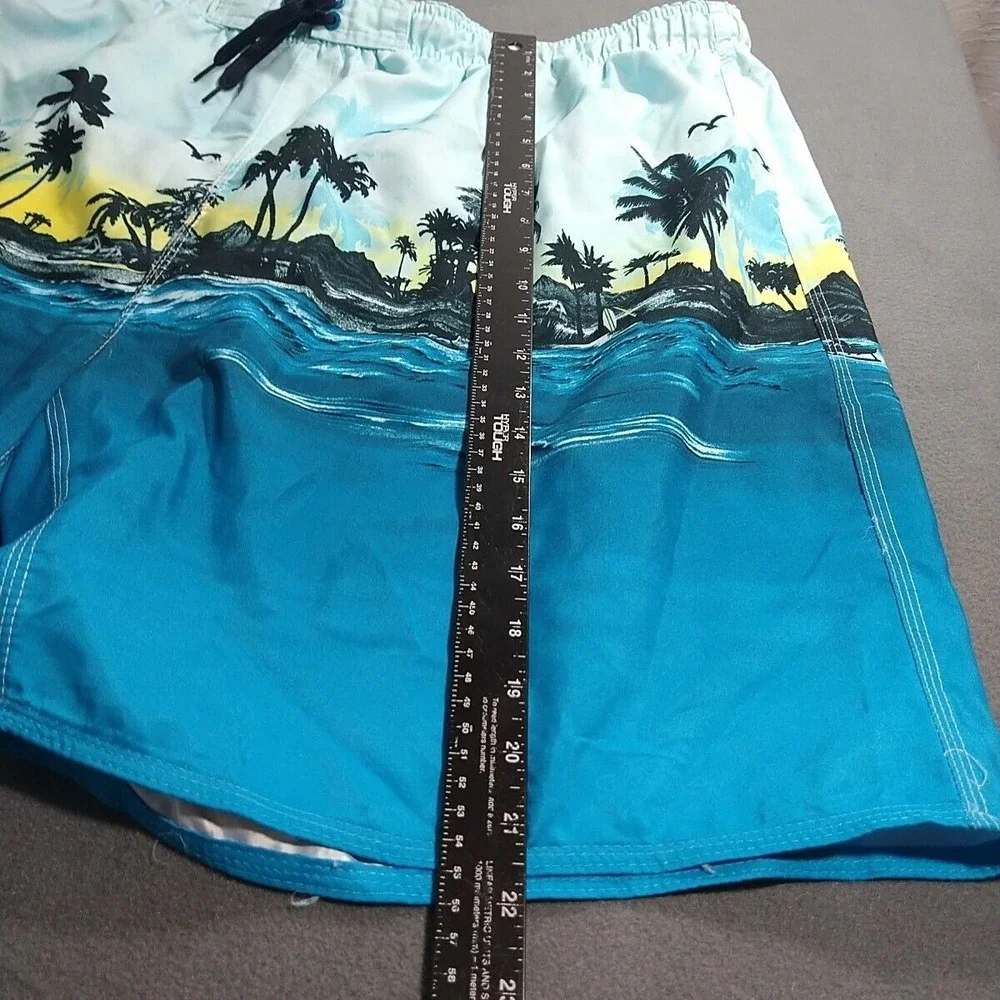 Burnside Swim Trunks Men XXL Blue Tropical Beach‎ Elastic Waist Surfer Lifeguard